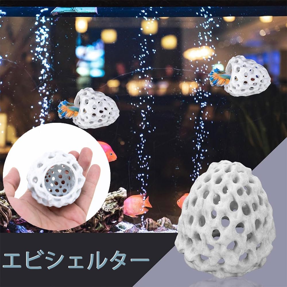台付　エビ　魚　化石　鉱石　希少　インテリア Amazon.co.jp: 多孔質模造サンゴ石のエビハウス - 吸盤付き水族館装飾